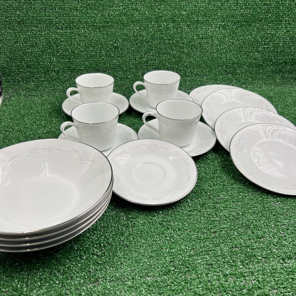 Noritake Lot Of 4 Of Each Cups Saucers Dessert Plates Bowls 6842 Casablanca